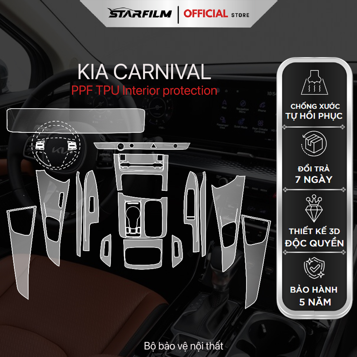 KIA Carnival 2022 PPF TPU nội thất chống xước tự hồi phục STARFILM